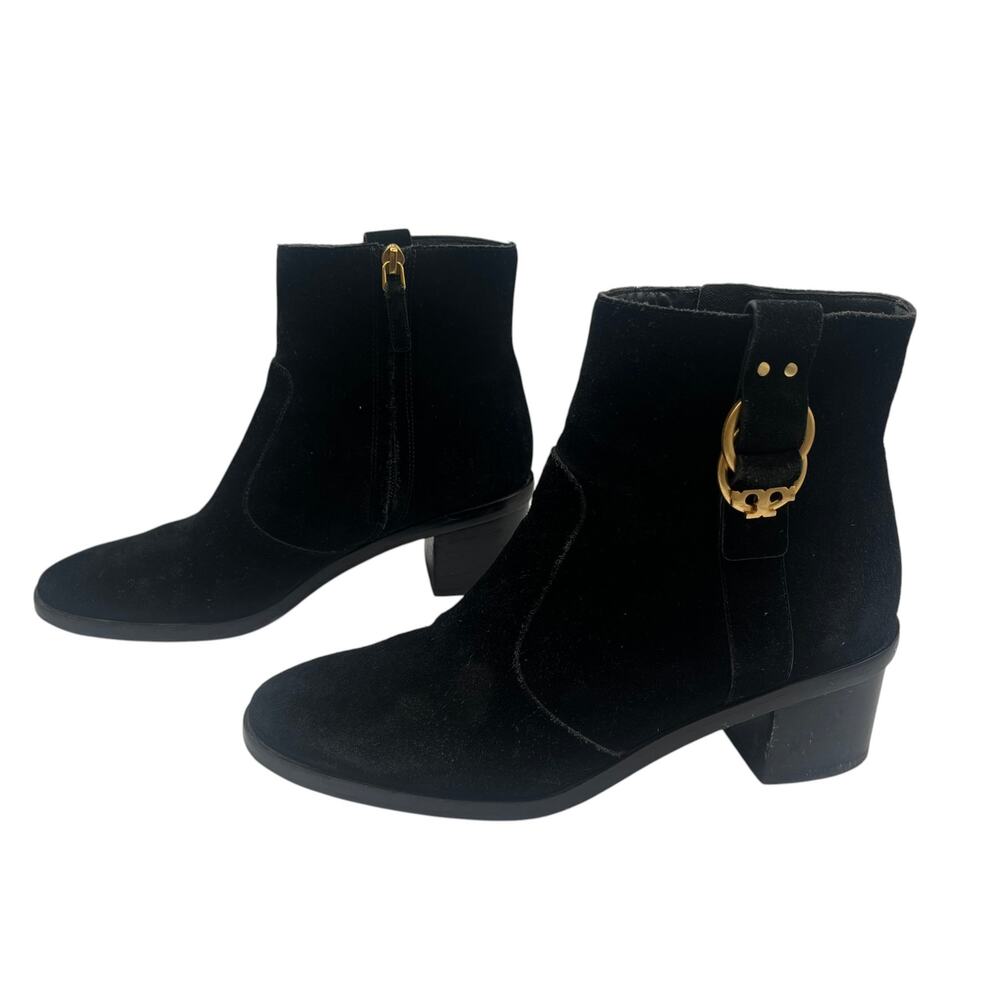 Tory Burch Block Heel Ankle Boots Booties Marsden 50 mm Suede Zip Black Size 8 M